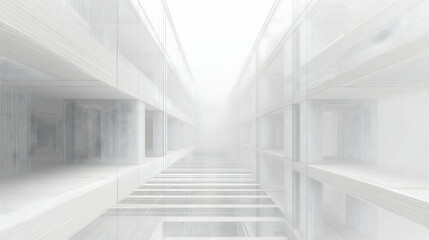 Obraz premium White architectural structure hallways balconies minimalist design perspective view