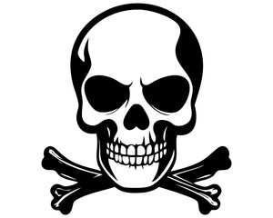 Black vector silhouette of a skull and crossbones symbol representing danger and toxicity