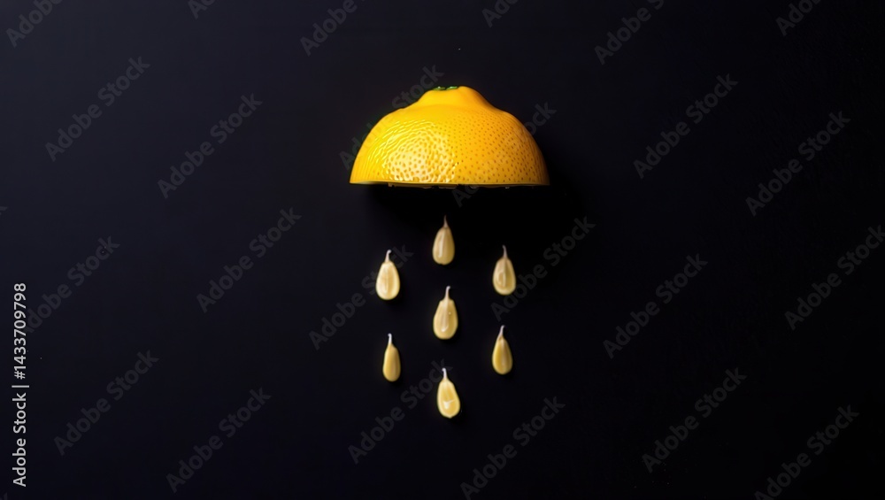 Poster an orange slice is being squeezed to release juice, which is dropping onto the surface below.
