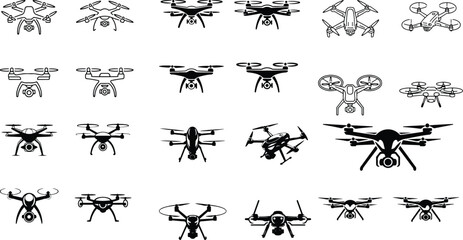 Drone Silhouette Vector | Flying Technology Icon Set Quadcopter Drone Silhouette Collection | Modern Tech Shapes