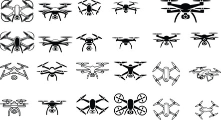 Drone Silhouette Vector | Flying Technology Icon Set Quadcopter Drone Silhouette Collection | Modern Tech Shapes