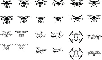 Drone Silhouette Vector | Flying Technology Icon Set Quadcopter Drone Silhouette Collection | Modern Tech Shapes