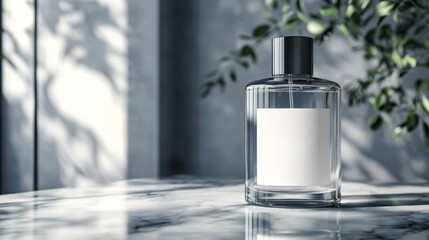 Clear Glass Perfume Bottle on Marble Surface