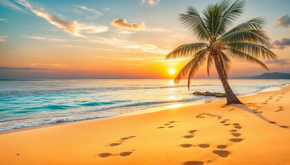Deserted beach with sand and turquoise water at . AI generated