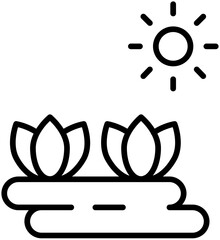 Lotus flower with sun in pond vector line icon