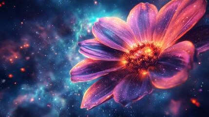Glowing Cosmos Flower in a Cosmic Nebula