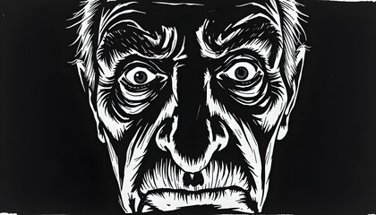 Obraz premium Expressive Line Drawing of a Grumpy Old Man – Black and White Emotional Sketch