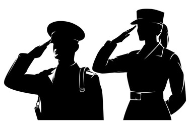 silhouette of a salute soldier military salute in black and white background.Silhouette of Soldier woman salute on white, for military background purposes, military events, defense day nationalsecurit