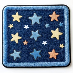 Blue Square Welcome Mat with Scattered Stars Pattern