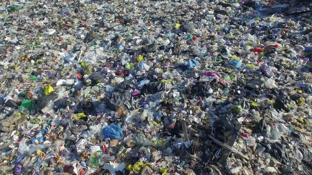 Aerial of large landfill full of trash in northern Canada