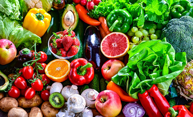 Variety of raw vegetables and fruits