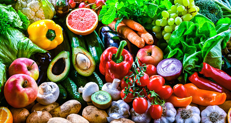 Variety of raw vegetables and fruits
