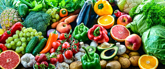 Variety of raw vegetables and fruits