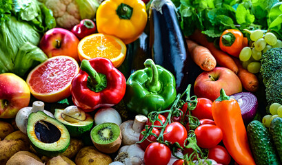 Variety of raw vegetables and fruits