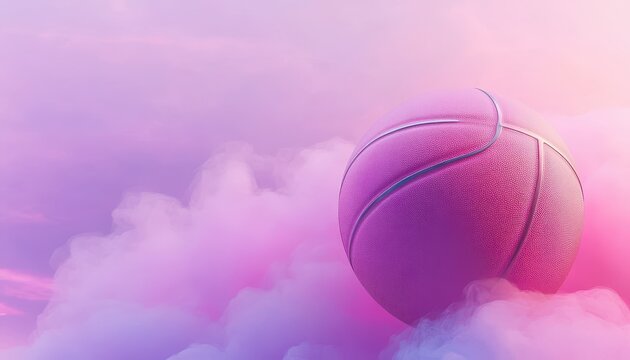 Pink basketball floats amidst dreamy clouds