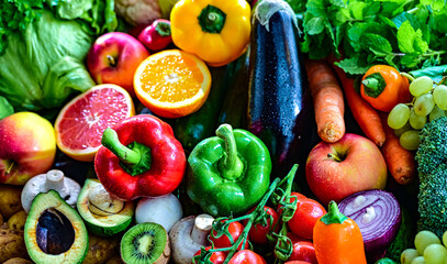Variety of raw vegetables and fruits