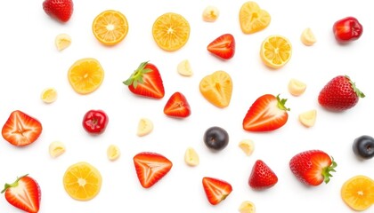 Colorful fruit slices on white background
