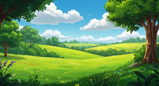 Sun-Kissed Rolling Hills AI Generated