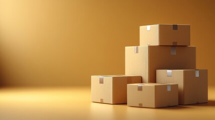 Obraz premium Stack of cardboard boxes on a surface with a blurred background.