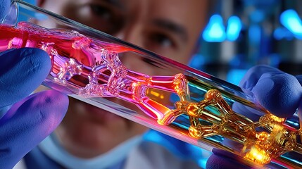 Scientific experiment test tube reaction lab environment close-up view innovative chemistry concept