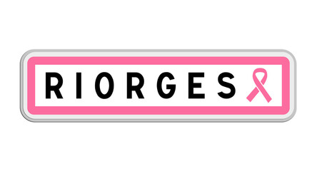 Panneau de sortie de Riorges, Loire, Auvergne-Rhône-Alpes avec Ruban Octobre Rose