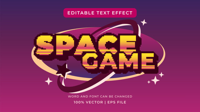 Space game pixelated vector text effect. Editable 3D pixel font style.