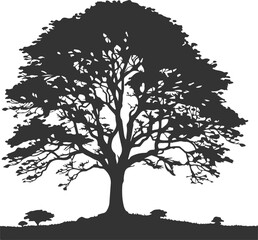 Single Tree Outline Black on White