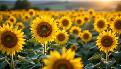 "Charcoal field of sunflowers, soft bloom highlights"