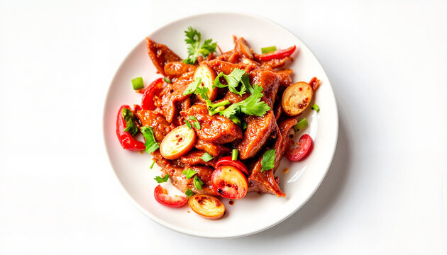 Vibrant dish of chapulines with fresh herbs on white plate, culinary artistry