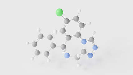 estazolam molecule 3d, molecular structure, ball and stick model, structural chemical formula hypnotic sedative