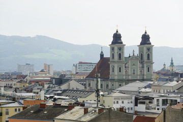 The view of Old Dom Cathedral from the Castle hill,. Linz, Austria