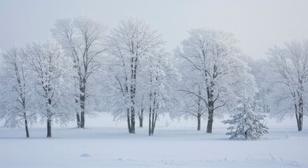 Frozen trees in a snowy landscape