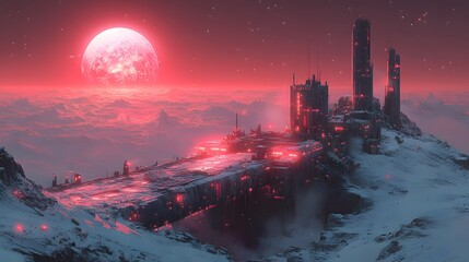 Stunning Isometric Visualization of a Forsaken Cosmic Terminal with Shattered Metal Frameworks, Rampant Botany, and a Distant Craft Illuminating Forgotten Infrastructure
