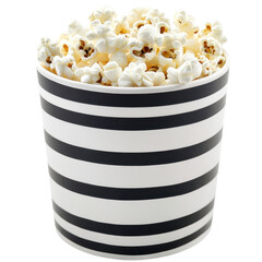 Cup of popcorn in striped paper bucket ready for movie night snacks and enjoyable moments