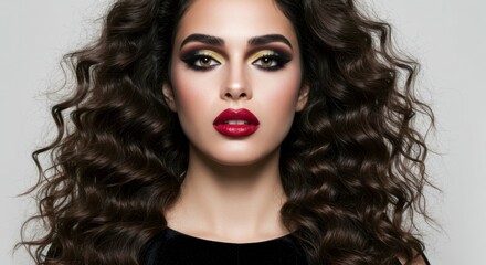 Fototapeta premium Woman with curly hair and makeup
