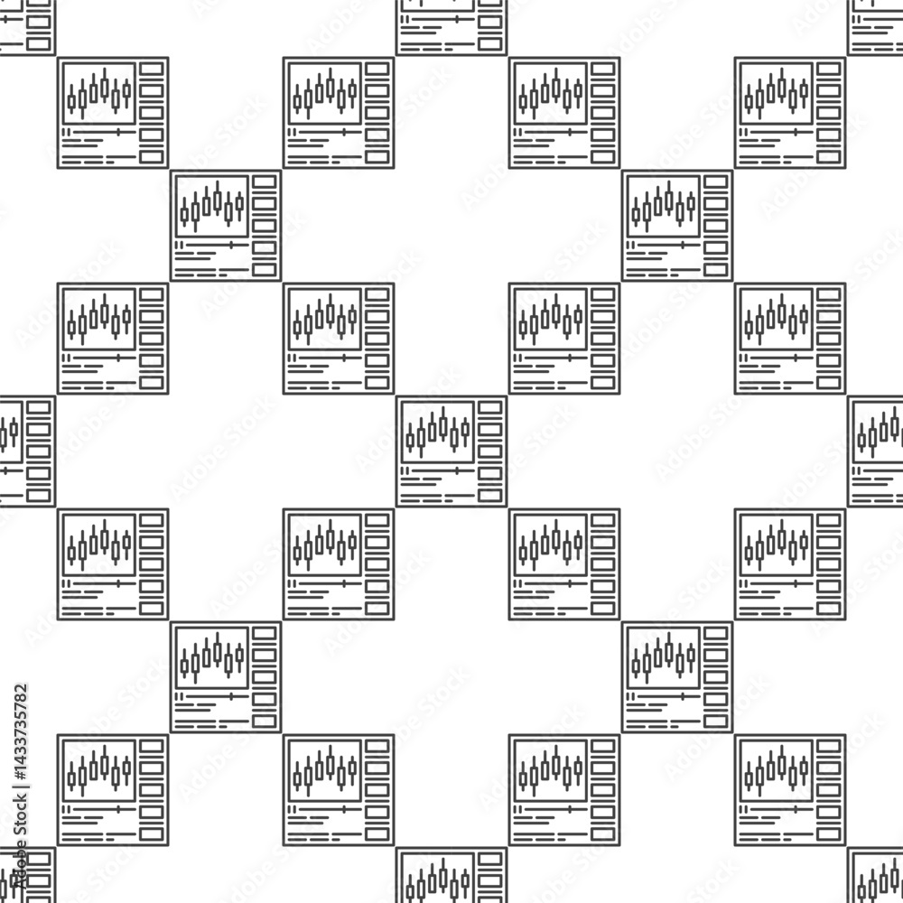 Poster web browser with candlestick trading chart video vector thin line seamless pattern