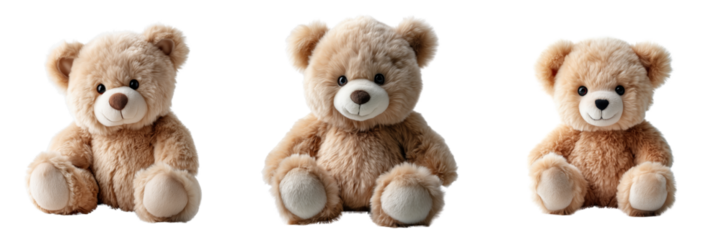 Cute teddy bears in soft colors on transparent background