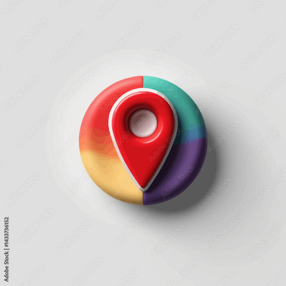 Poster red location pin on colorful round background for map and navigation concepts