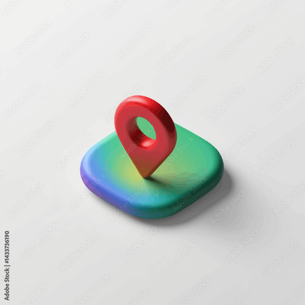 Poster red location pin on gradient square for mapping and navigation