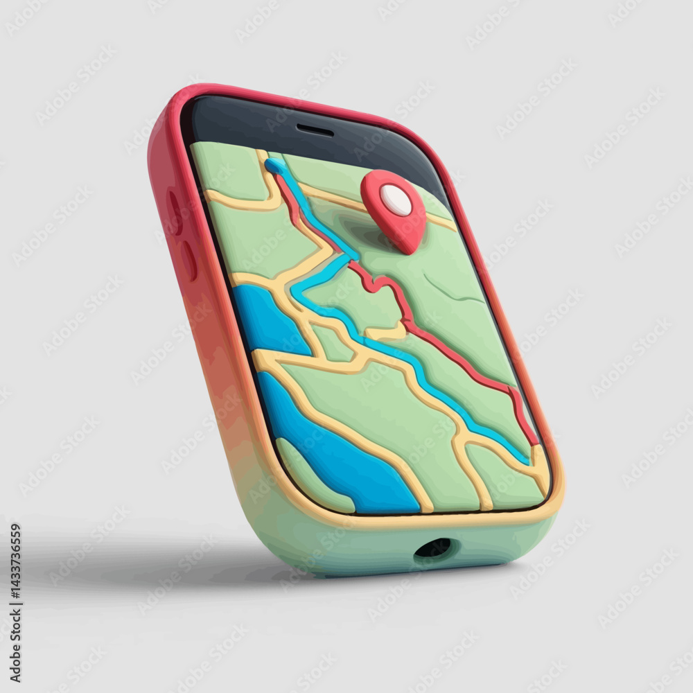Poster gps navigation app on smartphone with location pointer