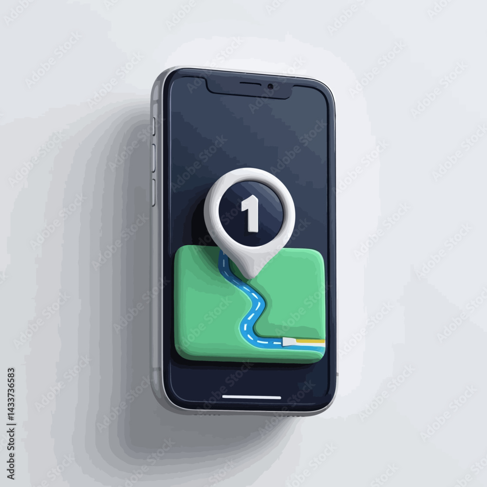 Poster navigation app icon with map and location marker on smartphone
