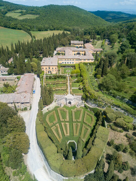 La Foce Graden, Tuscany, Italy. Aerial drone view.
