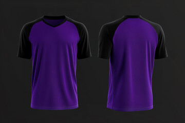 Purple and black jersey template for team clubs, jersey sport, front and back isolated on a transparent background, cut out, PNG, T-shirt mockup sports jersey template design