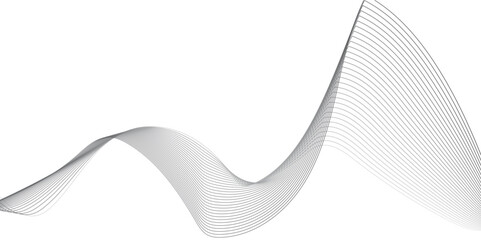Create a vector illustration of a black abstract wave pattern on a white background. The wave should have a smooth, flowing form with overlapping transparent lines and gradient mesh effects, creating