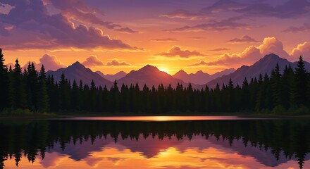 Fototapeta premium Serene Sunset's Embrace AI Generated