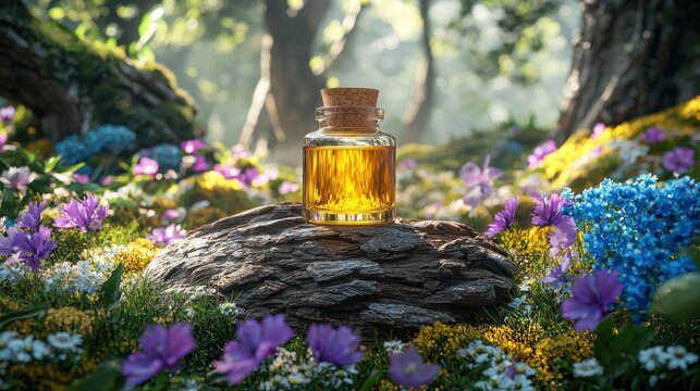 Amber elixir in a forest garden