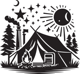 Camping tent silhouette icon vector illustration on white background