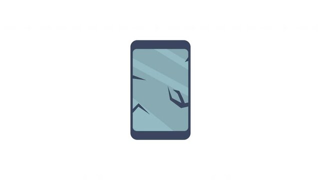 Broken smartphone screen animation on white background