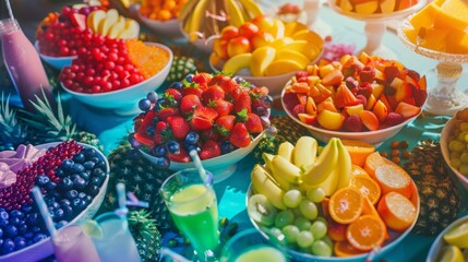 Celebration buffet featuring colorful food and artistic plating for a party or formal event