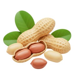 Fresh peanuts with leaves isolated on white ground isolated on white background